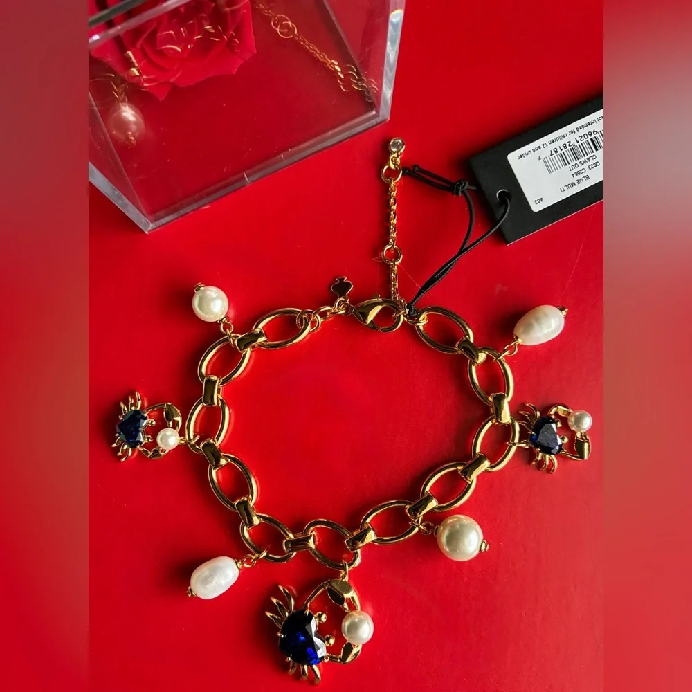 kate spade Gold-Tone Bracelet with Blue Crystal and Pearl Charms - Picture 3 of 13